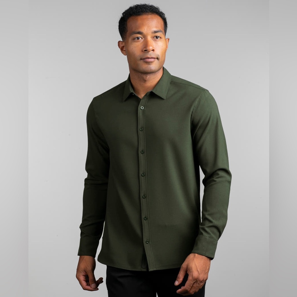 BYLT Shirt Mens Medium Dark Olive Green Vista Long Sleeve Button Up New NWT